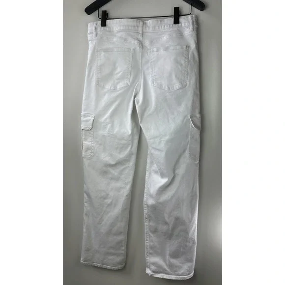 Express Relaxed Straight Low Rise Cargo Jeans White Denim Button Fly 12L 12 Long - Picture 10 of 11
